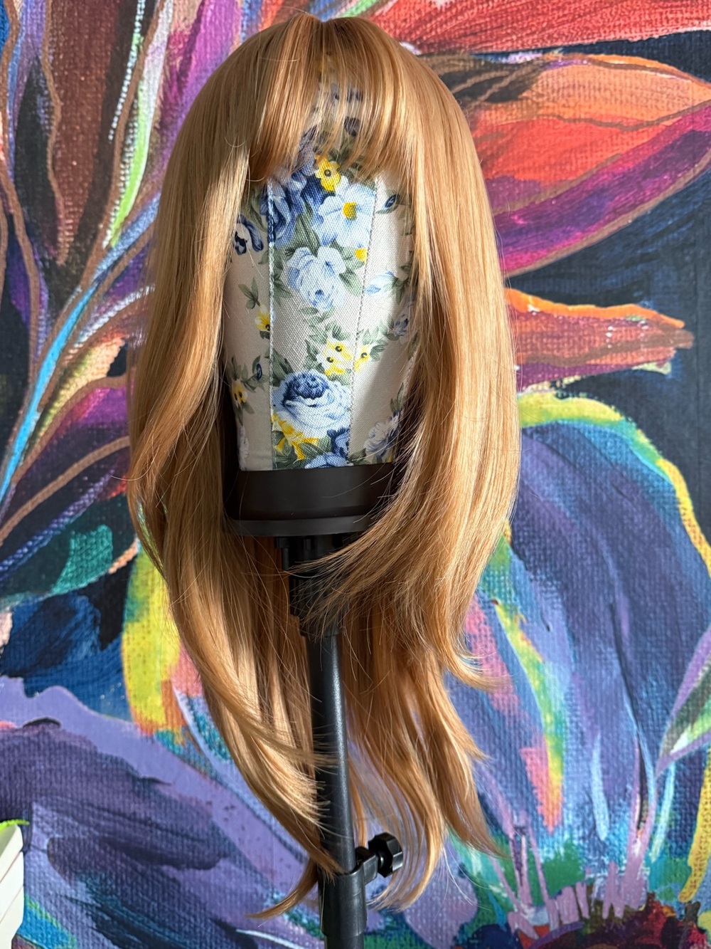 Strawberry Blonde Human Hair Wig with Bangs (18in)